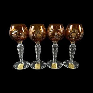 BLEIKRISTALL CUT TO CLEAR CRYSTAL SET 4 CORDIAL GLASSES UNCOMMON ROSE W. GERMANY